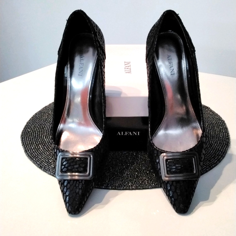 Alfani black heels with buckle detail, size 7M